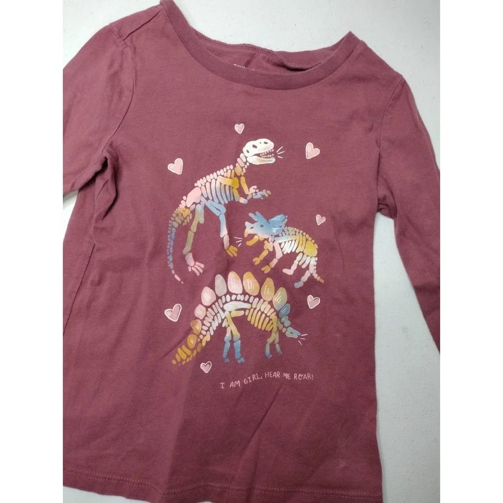 OshKosh B'gosh Girls Burgundy Dinosaur Skeleton Long Sleeve Graphic Tee 6/6X